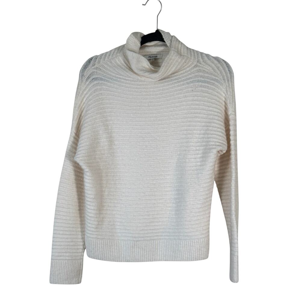 Madewell Cream Ribbed Mock Neck Sweater Womens S Casual Fall Cozycore Minimalist